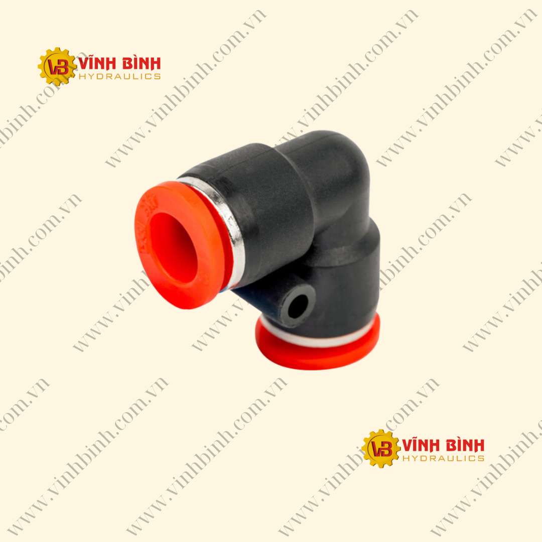 PV - Đầu Nối Nhanh Khí Nén PU Cong 90 - Đỏ (Cao Cấp)